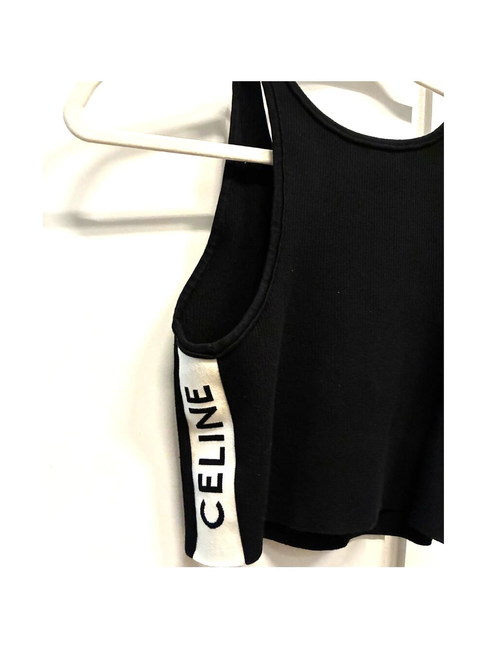 Celine Black Ribbed Scoop Neck Sleeveless Crop Top